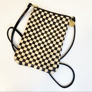 Clare V poche woven checkerboard leather